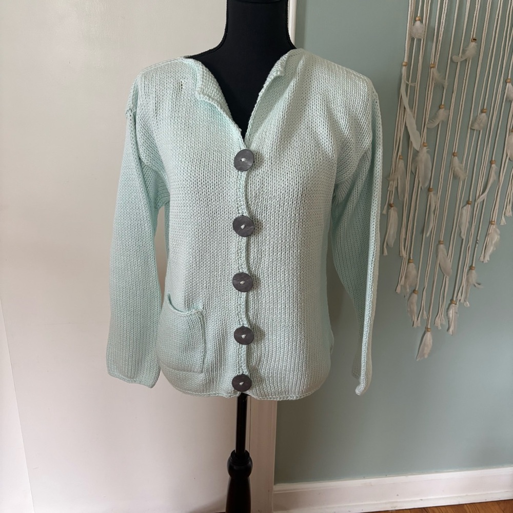 Pur Light Green Button-Up Cardigan